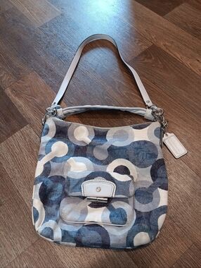 Coach Kristin Multi Blue Signature Fabric Shoulder Bag Purse Tote 14860